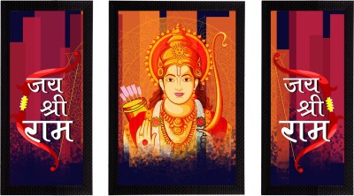 eCraftIndia Set of 3 Lord Ram Satin Matt Textured UV Art Ink 14 inch x 30 inch Painting(With Frame, Pack of 3)