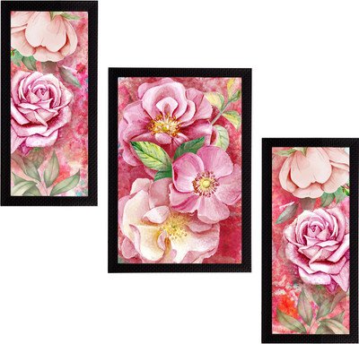 eCraftIndia Set of 3 Botanical and Floral Satin Matt Textured UV Art Ink 14 inch x 30 inch Painting(With Frame, Pack of 3)