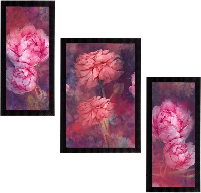 eCraftIndia Set of 3 Botanical and Floral Satin Matt Textured UV Art Ink 14 inch x 10 inch Painting(With Frame, Pack of 3)