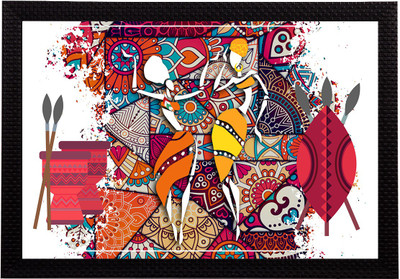eCraftIndia Tribal Theme Satin Matt Texture UV Art Ink 10 inch x 14 inch Painting(With Frame)