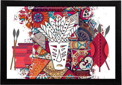 eCraftIndia Tribal Theme Satin Matt Texture UV Art Ink 10 inch x 14 inch Painting(With Frame)