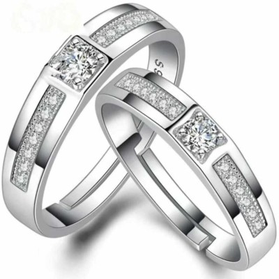 Silver Point VALENTINE SPECIAL ADJUSTABLE COUPLE BAND RING SET Alloy Cubic Zirconia Rhodium Plated Ring Set