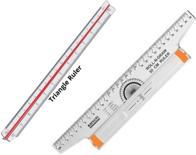 Upyukat Plastic Roll N Draw Ruler (30 cm) and Plastic Triangle Scale/Ruler-30cm (12 Inch) Long Plastic Drafting Scale Ruler Very Useful to Architect, Engineering Students, Office Employee (Set of 2) Ruler(Set of 2, White)