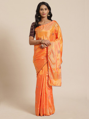 Ratnavati Embroidered Bollywood Silk Blend Saree(Orange)