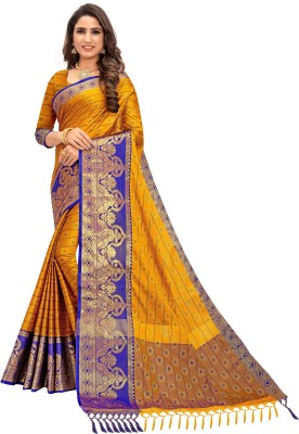 Fancy Fab Self Design, Woven Bollywood Silk Blend, Jacquard Saree(Yellow)