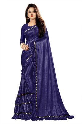 Fashion Field Solid/Plain Bollywood Lycra Blend Saree(Blue)