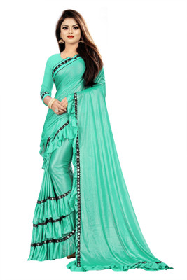 BRAHMANI TEXTILE Embellished Bollywood Lycra Blend Saree(Light Green)