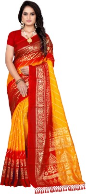 MINE CHOICE Striped, Embellished Dharmavaram Cotton Blend, Chanderi Saree(Yellow)