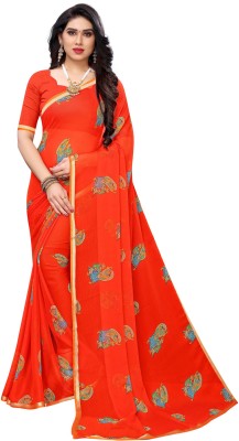 Ratnavati Printed Daily Wear Chiffon Saree(Orange)