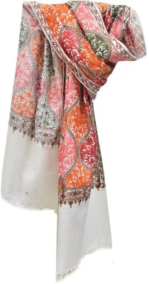 Kashmiri queen Wool Woven Women Shawl(White, Red, Orange)