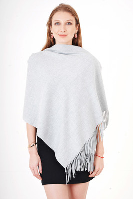 MUFFLY Wool Solid Women Shawl(Grey)