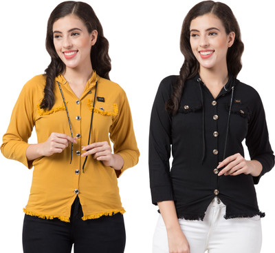 FASHIONZILLA Women Solid Party Multicolor Shirt(Pack of 2)