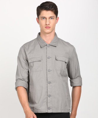 The Indian Garage Co. Men Solid Casual Grey Shirt