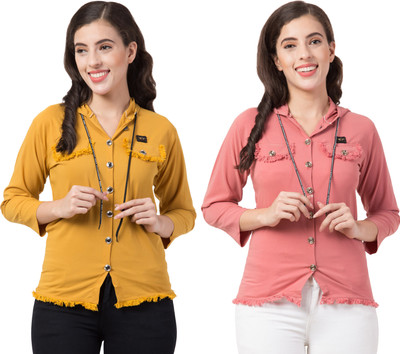 FASHIONZILLA Women Solid Party Multicolor Shirt(Pack of 2)