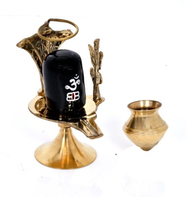 SBBCO Shiva Ling Lingam Statue along with Lota Decorative Showpiece  -  10 cm(Brass, Black, Gold)