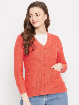 Zigo Solid V Neck Casual Women Orange Sweater