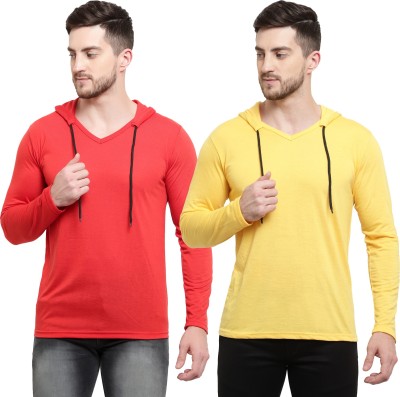 Adorbs Solid Men Hooded Neck Red, Yellow T-Shirt