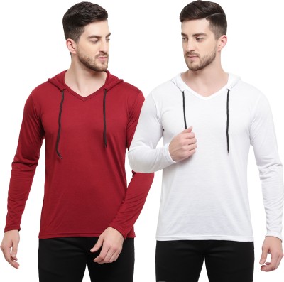 Adorbs Solid Men Hooded Neck Red, White T-Shirt