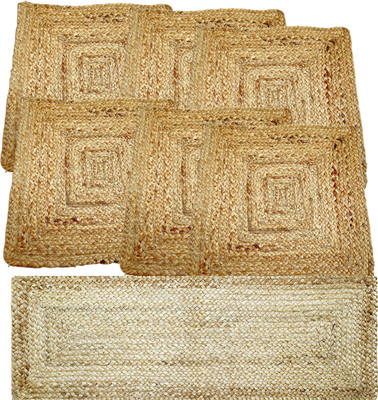 pepme Square Pack of 7 Table Placemat(Beige, Jute)