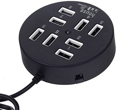 LipiWorld Round 8-Port USB 2.0 Hub Portable Splitter Adapter 8-Port Hub (Black) USB Hub(Black)