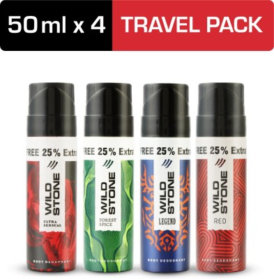 Wild Stone Forest Spice, Legend, Ultra Sensual & Red Travel Pack (50ml each) Deodorant Spray  -  For Men(200 ml, Pack of 4)