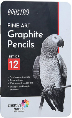 BRuSTRO Artists Fineart Graphite Pencil Set of 12 (10B-2H) with Elegant Tin Box Pencil(Pack of 12)