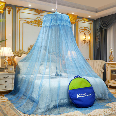 Classic Mosquito Net Polyester Adults Washable Jacquard Round ceiling hanging net for Double, King size, Queen Size Bed (60*285*1200) Mosquito Net(Blue, Tent)