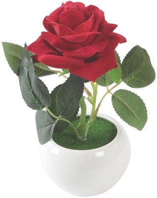 Laddu Gopal Laddu Gopal Artificial Velvet Rose in a Plastic Vase (15 cm x 12 cm x 20 cm, Red) Red Rose Artificial Flower  with Pot(8 inch, Pack of 1, Single Flower)