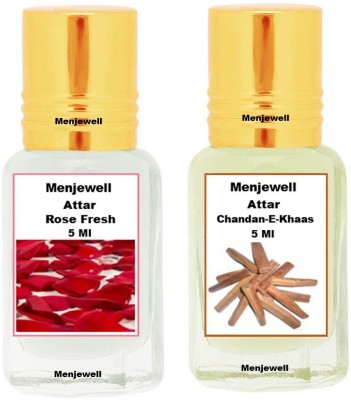 Menjewell Pack of 2PC Attar (Chandan-E-Khaas 5ML,Rose Fresh 5ML)Natural Itra/Attar/ Perfume Floral Attar(Rose)