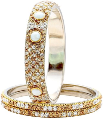 memoir Brass Cubic Zirconia Gold-plated Bangle Set(Pack of 2)