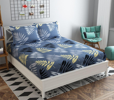 Laying Style 350 TC Cotton King Printed Fitted (Elastic) Bedsheet(Pack of 1, Multicolor)