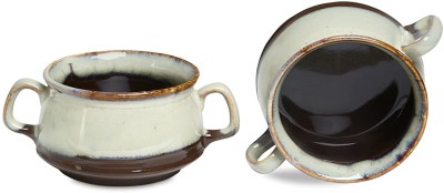 caffeine Ceramic Soup Bowl Multicolor Double Handled Soup Bowl(Pack of 2, Brown)