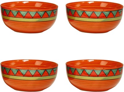 caffeine Ceramic Soup Bowl Handmade Orange & Green Triangles(Pack of 4, Orange, Green)