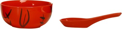 caffeine Ceramic Soup Bowl Handmade Red Bamboo(Pack of 2, Red, Black)