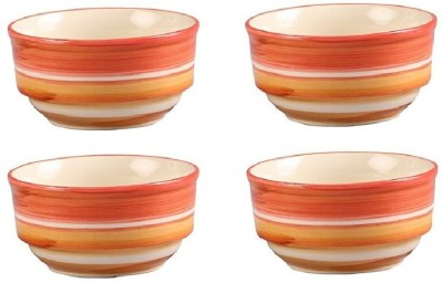 caffeine Ceramic Vegetable Bowl Ceramic Handmade Orange Illusion Katori Bowl(Pack of 4, Orange)