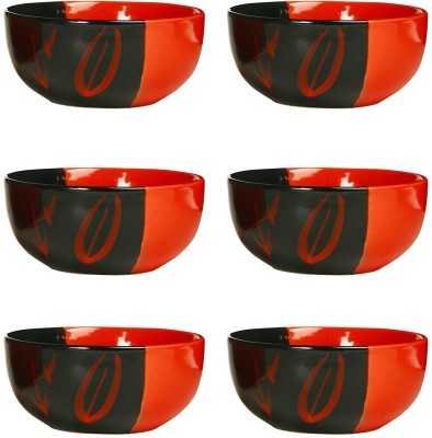 caffeine Ceramic Soup Bowl Handmade Half Red & Black Bamboo(Pack of 6, Red, Black)