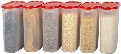 Ridhi Sidhi Plastic, Polypropylene Grocery Container  - 1.7 L(Pack of 6, Clear, Red)