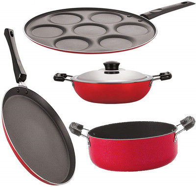 NIRLON FT12_DKD(M)_UP7_CS24 Non-Stick Coated Cookware Set(PTFE (Non-stick), Aluminium, 4 - Piece)