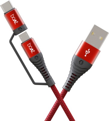 boAt USB Type C Cable 3 A 1.5 m Deuce USB 330 2-in-1 Micro USB and Type-c Cable with 3A Fast Charge,480mbps(Compatible with Mobile, Tablet, Speaker, Power Bank, Martian Red)