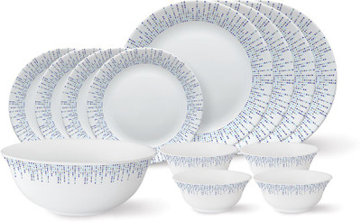 Larah by Borosil Pack of 13 Opalware Pulse Dinner Set(White, Microwave Safe)