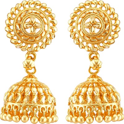 MEENAZ Traditional South Screw Back 1 one gram gold wedding bridal Stylish fancy party wear Ethnic Indian Temple jewellery Studs Big Meenakari Flower Jhumkas Jhumka Earrings/ Earings / Ear rings for girls women Golden Micro Antique -GOLD JHUMKI-ME101 Brass, Copper, Metal, Alloy Jhumki Earring