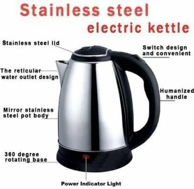 ND BROTHERS Electric Kettle 1500W-2L Multipurpose Large Tea Coffee Maker Beverage Maker(2 L, Silver , Black)