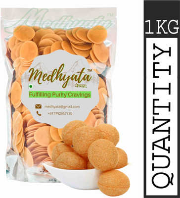 Medhyata Ready to Fry Dry Instant Pani Puri Fryums Papad (1Kg) | Pani Patase | Golgappa | Gupchup Packet Fryums(1 kg)