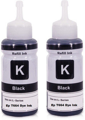 for Ep T664 Dye Ink Compatible EcoTank Inkjet Printer Epson L130, L110, L210, L220, L310, L360, L355, L365, L380, L385, L405, L455, L485, L550, L555, L565, L605, L655, L1300 (2*70 ml) Black - Twin Pac
