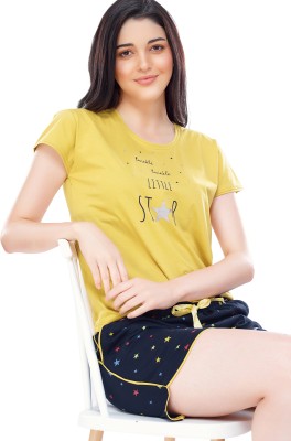 ZEYO Women Printed Yellow Top & Shorts Set
