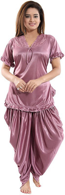 onms Women Solid Pink Top & Pyjama Set