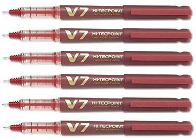 PILOT Pilot Hi tecpoint V7 Cartridge Pen (Red - Pack of 6) Roller Ball Pen(Pack of 6, Ink Color - Red)