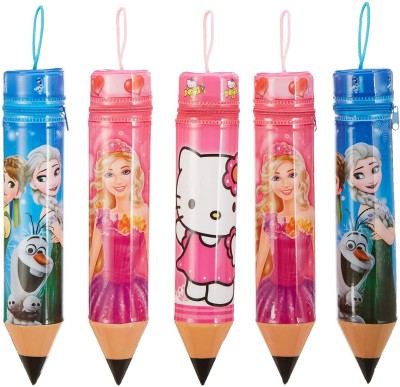 return gift Pencil Shape Stationary Organizer Box Pen/Pencil Case Cartoon Printed Creative Design Box for Girls and Boys,Pencil Pouches, Stationary Pouches for Kid with Pencil Shape Pouch Barbie and nimo Cartoon Printed Art Polyester Pencil Boxes(Set of 5, Multicolor)