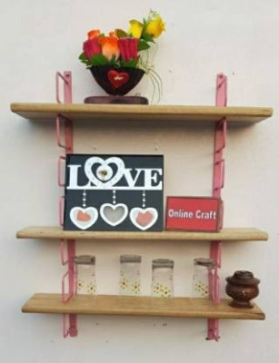 ONLINECRAFTS Wooden Wall Shelf(Number of Shelves - 3, Pink)