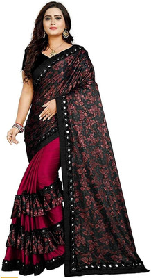 SATYAM ENTERPRISE Printed Bollywood Lycra Blend Saree(Black)